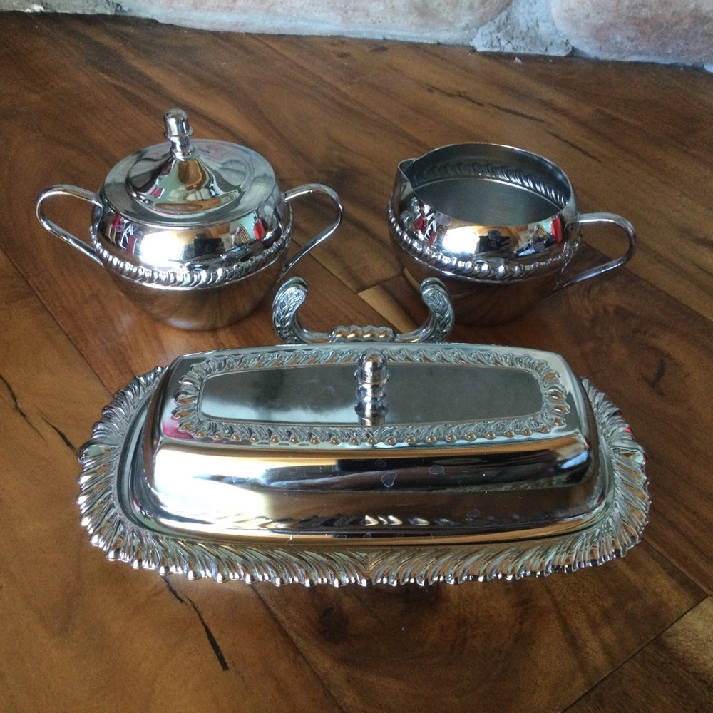 ✔️Vintage Irvinware Chrome Butter Dish, Creamer, and Sugar MCM